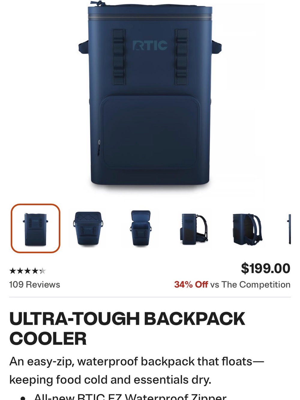 RTIC Navy Ultra-Tough Backpack Cooler